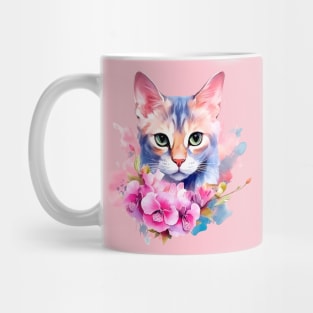 Watercolor romantic cat in flowers Mug